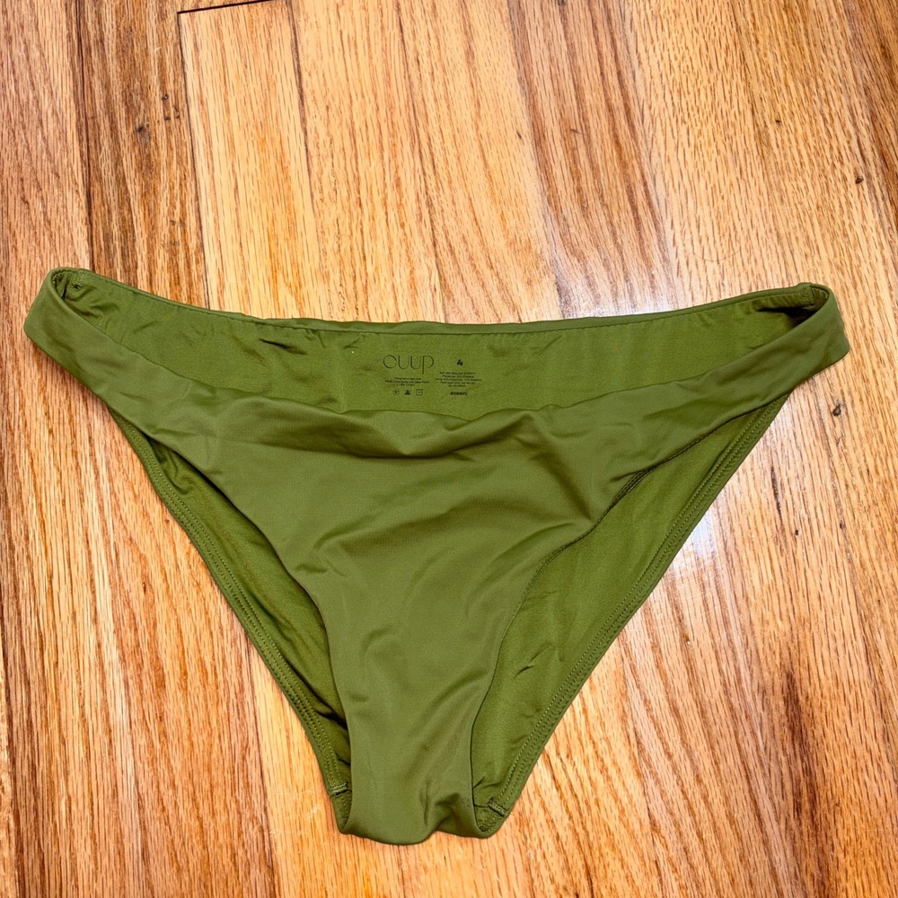 CUUP The Bikini Bottom Olive Green Swimwear Low Rise Moderate Coverage Size 4